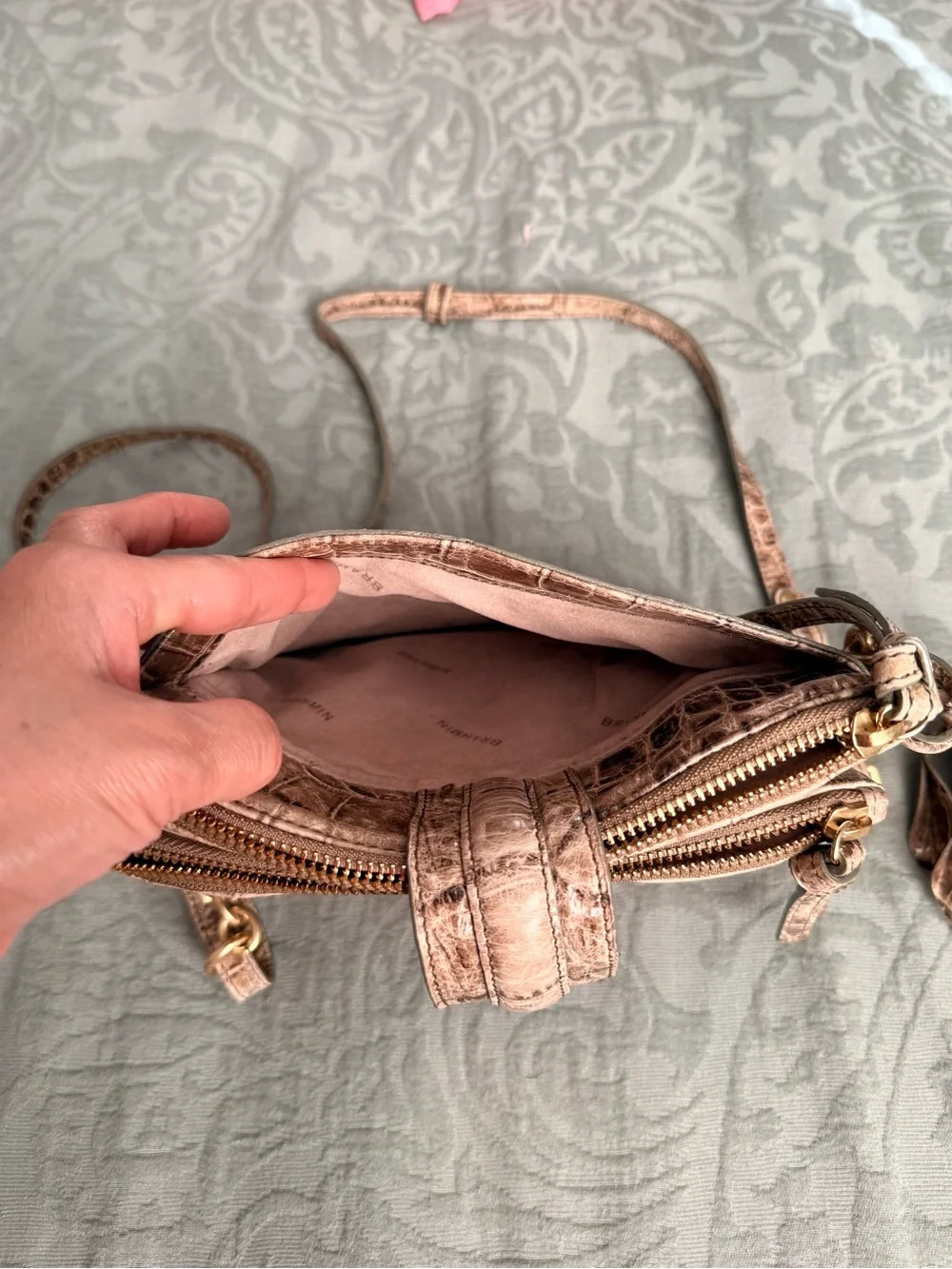 Brahmin Croc-Embossed Crossbody Bag - Taupe Brown